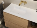 Plan vasque lavabo intégré au angle arrondi, sur mesure, Largeur 60 à 200 cm x Profondeur 40 à 60 cm, résine minérale ACRYSTONE® Finition lisse mate, Livraison Offerte et Rapide.